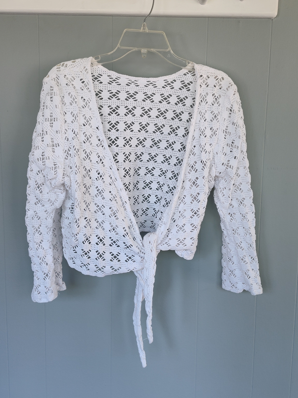 Vintage White Crochet Tie-Front Women's cover up top